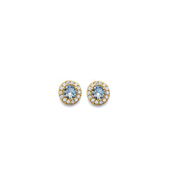14K Yellow Gold CZ Round March Birth Stone Earrings