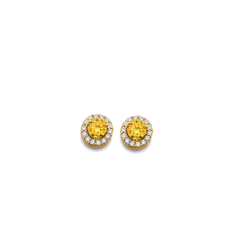 14K Yellow Gold CZ Round November Birth Stone Earrings