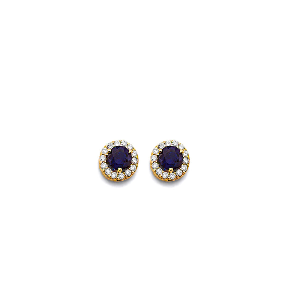 14K Yellow Gold CZ Round September Birth Stone Earrings