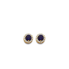 14K Yellow Gold CZ Round September Birth Stone Earrings