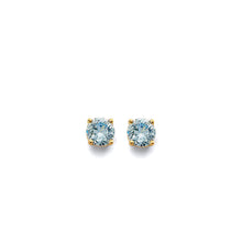 Load image into Gallery viewer, 14K Yellow Gold CZ Round Flower Basket March Birth Stone Earrings