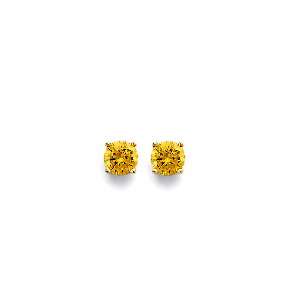 14K Yellow Gold CZ Round Flower Basket November Birth Stone Earrings