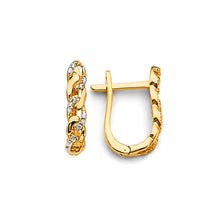 Load image into Gallery viewer, 14K Yellow Gold CZ U Shape Huggies Earrings