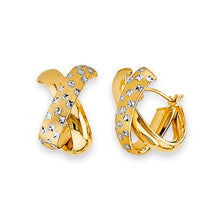 Load image into Gallery viewer, 14K Two Tone Gold Satin Star DC X Huggies Earrings