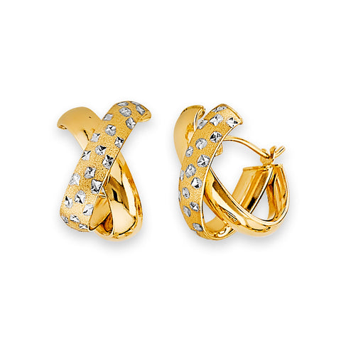 14K Two Tone Gold Satin Star DC X Huggies Earrings