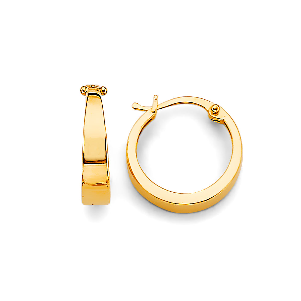 14K Yellow Gold Polish Round Huggies Earrings