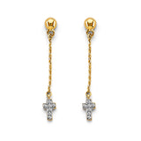 14K Two Tone Gold CZ Hanging Cross Earrings