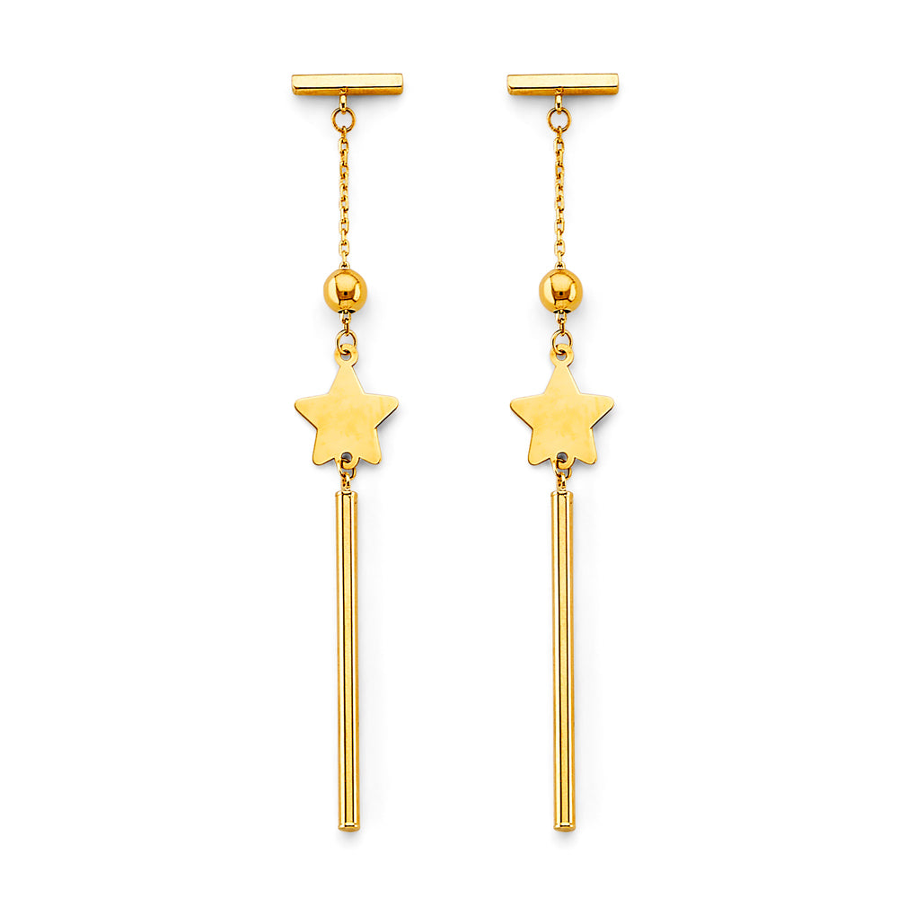 14K Yellow Gold Hanging Star With Earrings