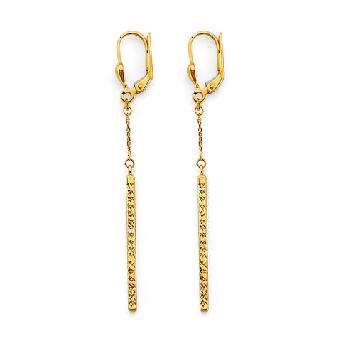 14K Yellow Gold Hanging DC Bar Earrings