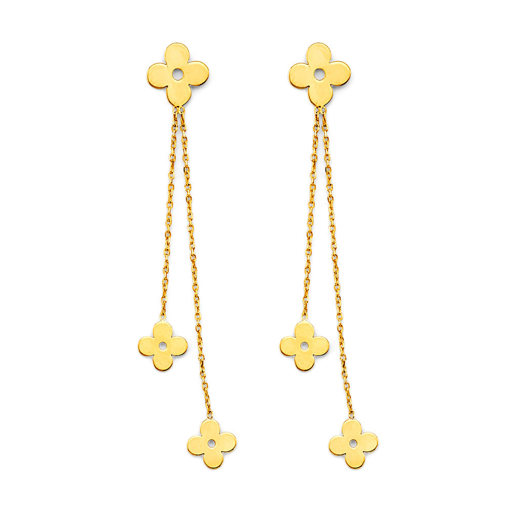 14K Yellow Gold Hanging Flower Earrings