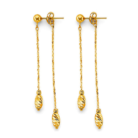 14K Yellow Gold Hanging Double Chain With Ball Earrings