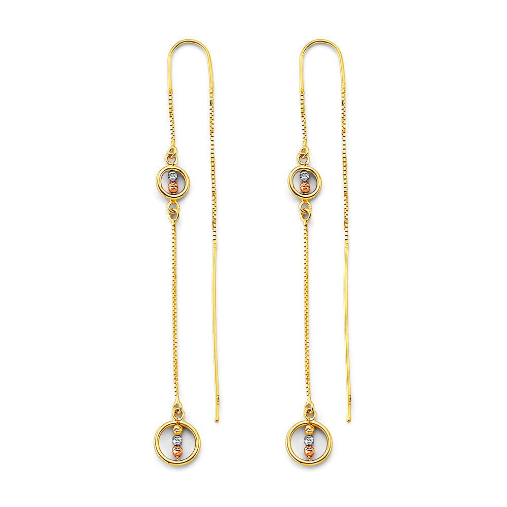 14K Tri Color Gold Double Line Earrings