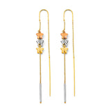 14K Tri Color Gold Star Double Line Earrings