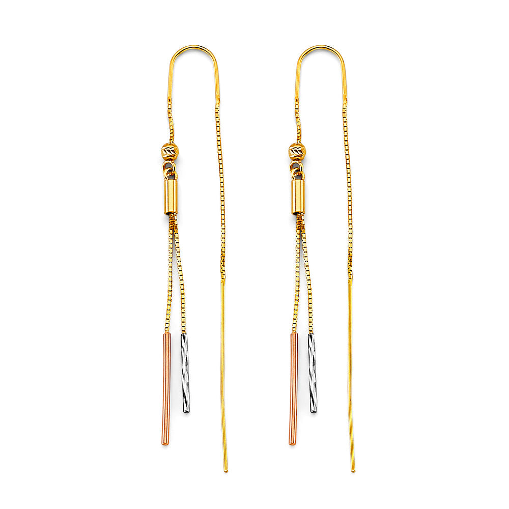 14K Tri Color Gold Bar Double Line Earrings