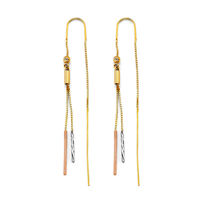 14K Tri Color Gold Bar Double Line Earrings
