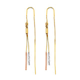 14K Tri Color Gold Bar Double Line Earrings