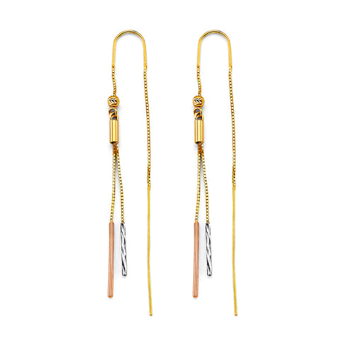 14K Tri Color Gold Bar Double Line Earrings