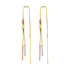14K Tri Color Gold Bar Double Line Earrings