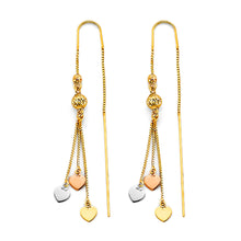 Load image into Gallery viewer, 14K Tri Color Gold Heart Double Line Earrings