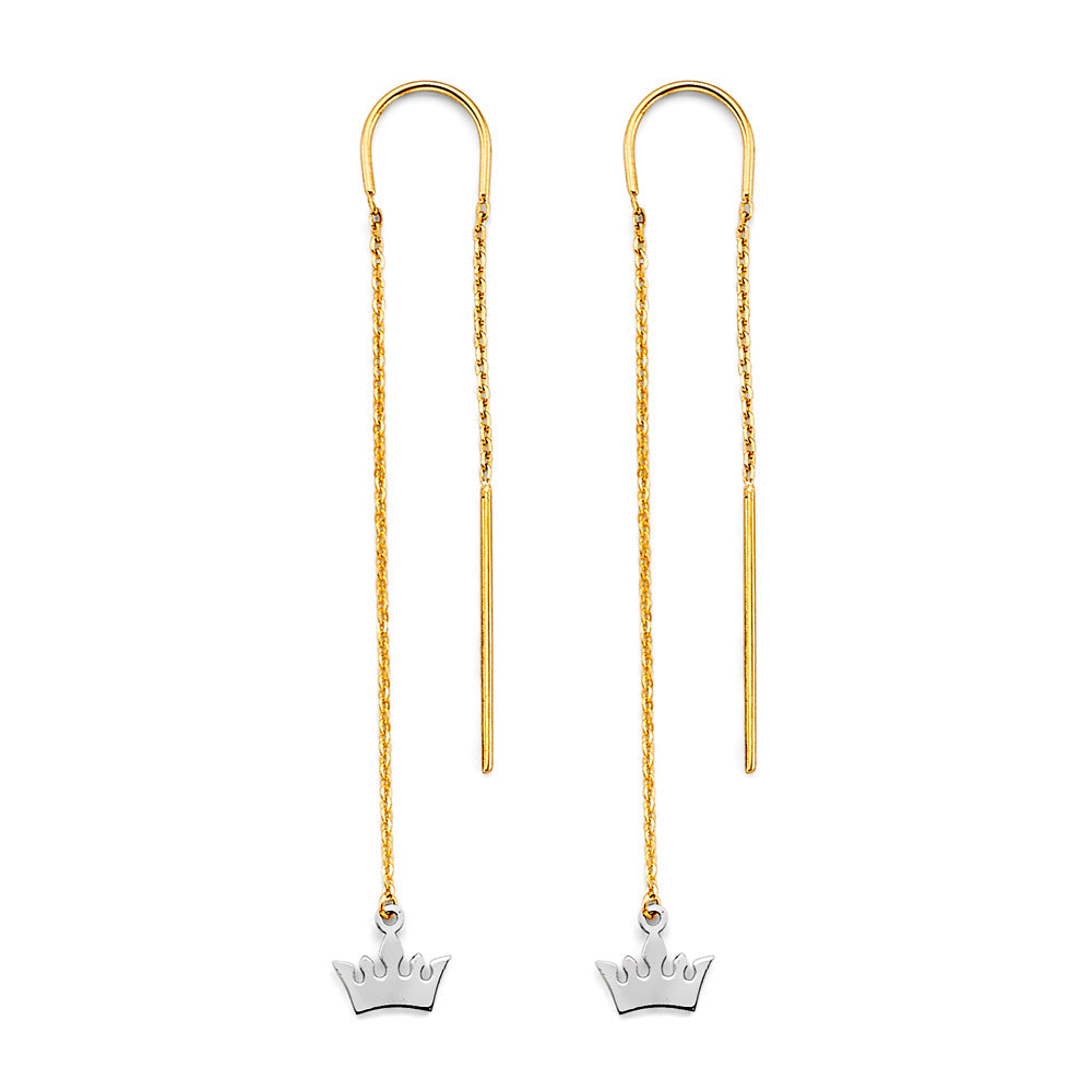 14K Two Tone Gold Crown Double Line Earrings