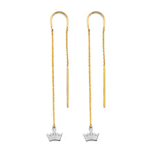 Load image into Gallery viewer, 14K Two Tone Gold Crown Double Line Earrings