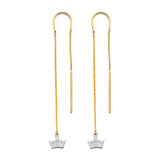 14K Two Tone Gold Crown Double Line Earrings