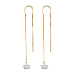 14K Two Tone Gold Crown Double Line Earrings