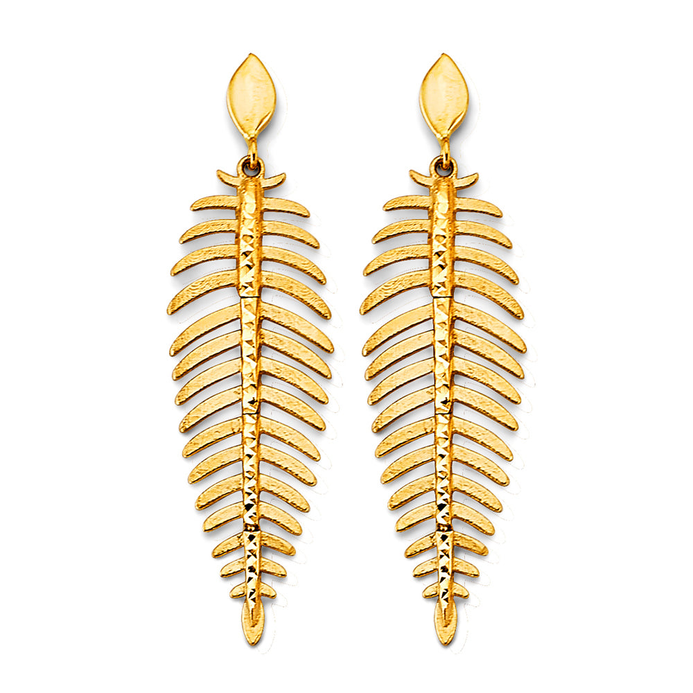 14K Yellow Gold Fancy Leaf Drop Earrings