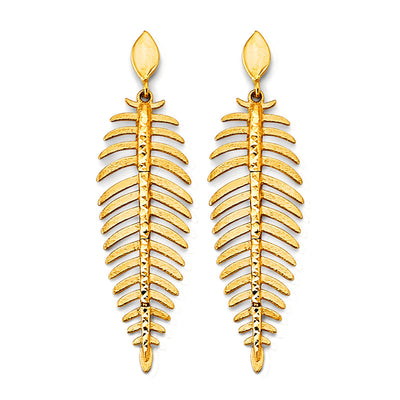 14K Yellow Gold Fancy Leaf Drop Earrings