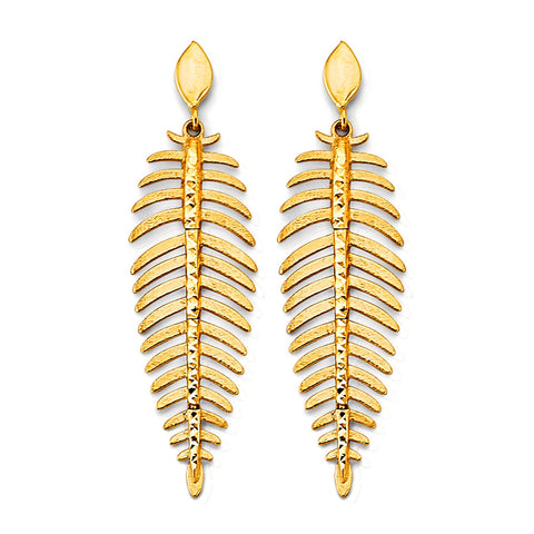 14K Yellow Gold Fancy Leaf Drop Earrings