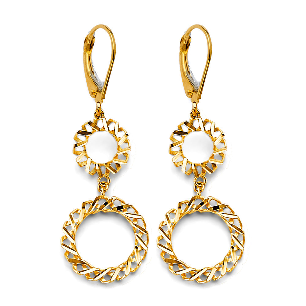 14K Yellow Gold Fancy Hanging Circle Earrings