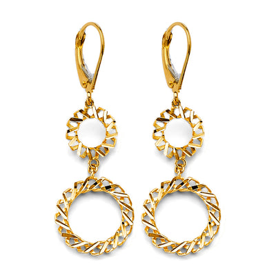 14K Yellow Gold Fancy Hanging Circle Earrings