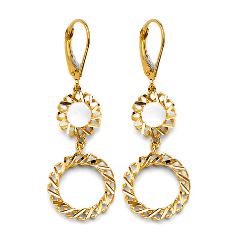 14K Yellow Gold Fancy Hanging Circle Earrings