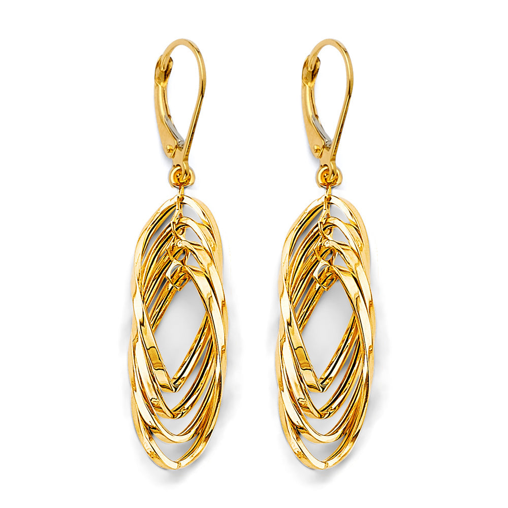 14K Yellow Gold Hanging Hollow Tube Earrings