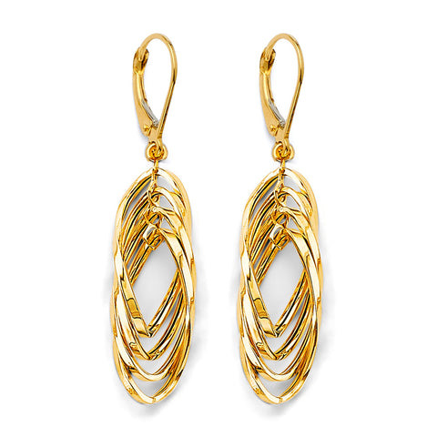 14K Yellow Gold Hanging Hollow Tube Earrings