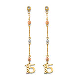 14K Tri Color Gold Hanging CZ Ball 15 Years Earrings