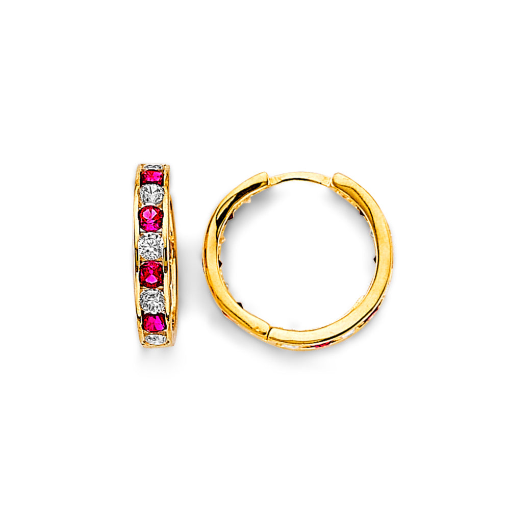 14K Yellow Gold 15mm CZ Huggies Earrings