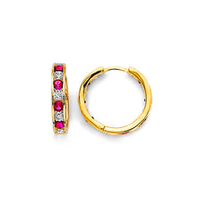 Load image into Gallery viewer, 14K Yellow Gold 15mm CZ Channel Huggies Earrings