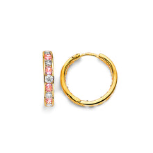 Load image into Gallery viewer, 14K Yellow Gold CZ Channel 15mm Huggies Earrings