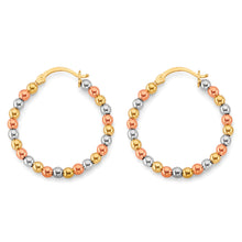 Load image into Gallery viewer, 14K Tri Color Gold Polish Bead Hoop Earrings