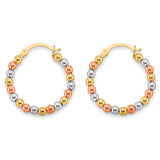 14K Tri Color Gold 25mm Polish Bead Hoop Earrings