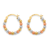 14K Tri Color Gold 20mm Polish Bead Hoop Earrings