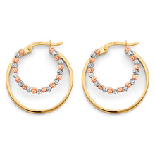 Load image into Gallery viewer, 14K Tri Color Gold Double Hoop Bead Earrings