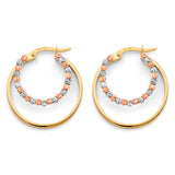 14K Tri Color Gold Double Hoop Bead Earrings