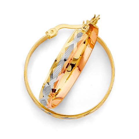 14K Tri Color Gold DC Hoop Earrings