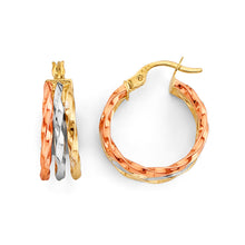 Load image into Gallery viewer, 14K Tri Color Gold 3 Line Hoop Earrings