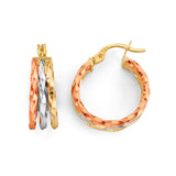 14K Tri Color Gold 3 Line Hoop Earrings