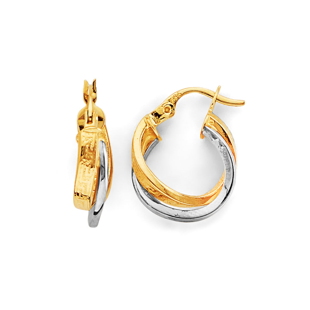 14K Two Tone Gold 2 Line Twisted Hoop Earrings