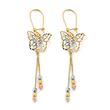 Load image into Gallery viewer, 14K Tri Color Gold Hanging Butterfly Earrings