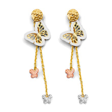 Load image into Gallery viewer, 14K Tri Color Gold 13mm Hanging Butterfly Earrings